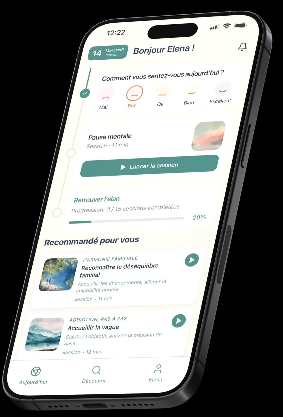 L’app Soa : humeur du jour, séance en cours et séances recommandées